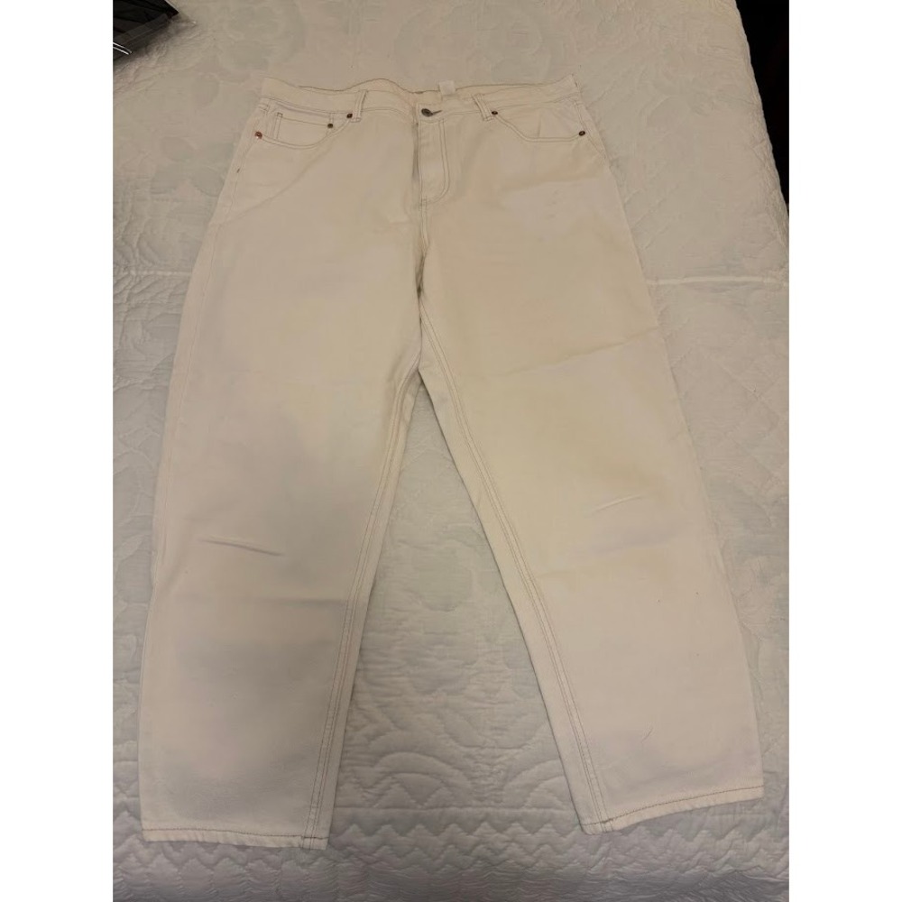 H&M White High Waisted 5 Pocket Straight Leg Denim Jeans Sz16‎
